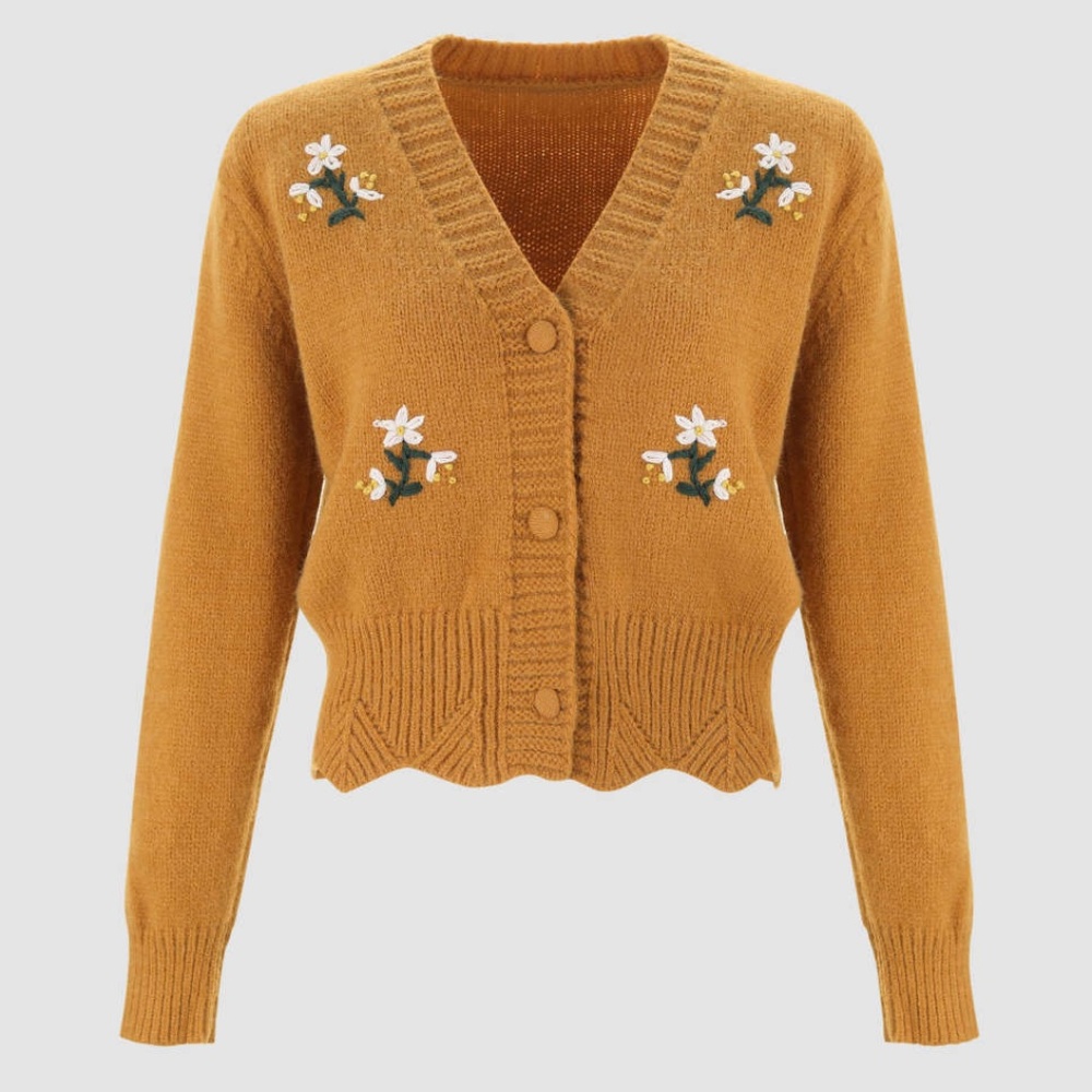 Cider Floral Daisies Embroidered Cardigan Preppy Size Small